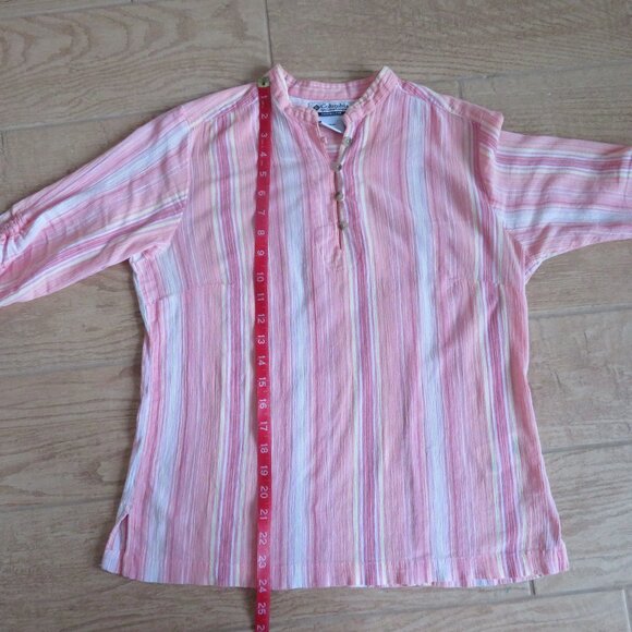 Columbia Sportswear Pink Striped Gauzy Cotton Top 3/4 Sleeve Women's L - Picture 5 of 8